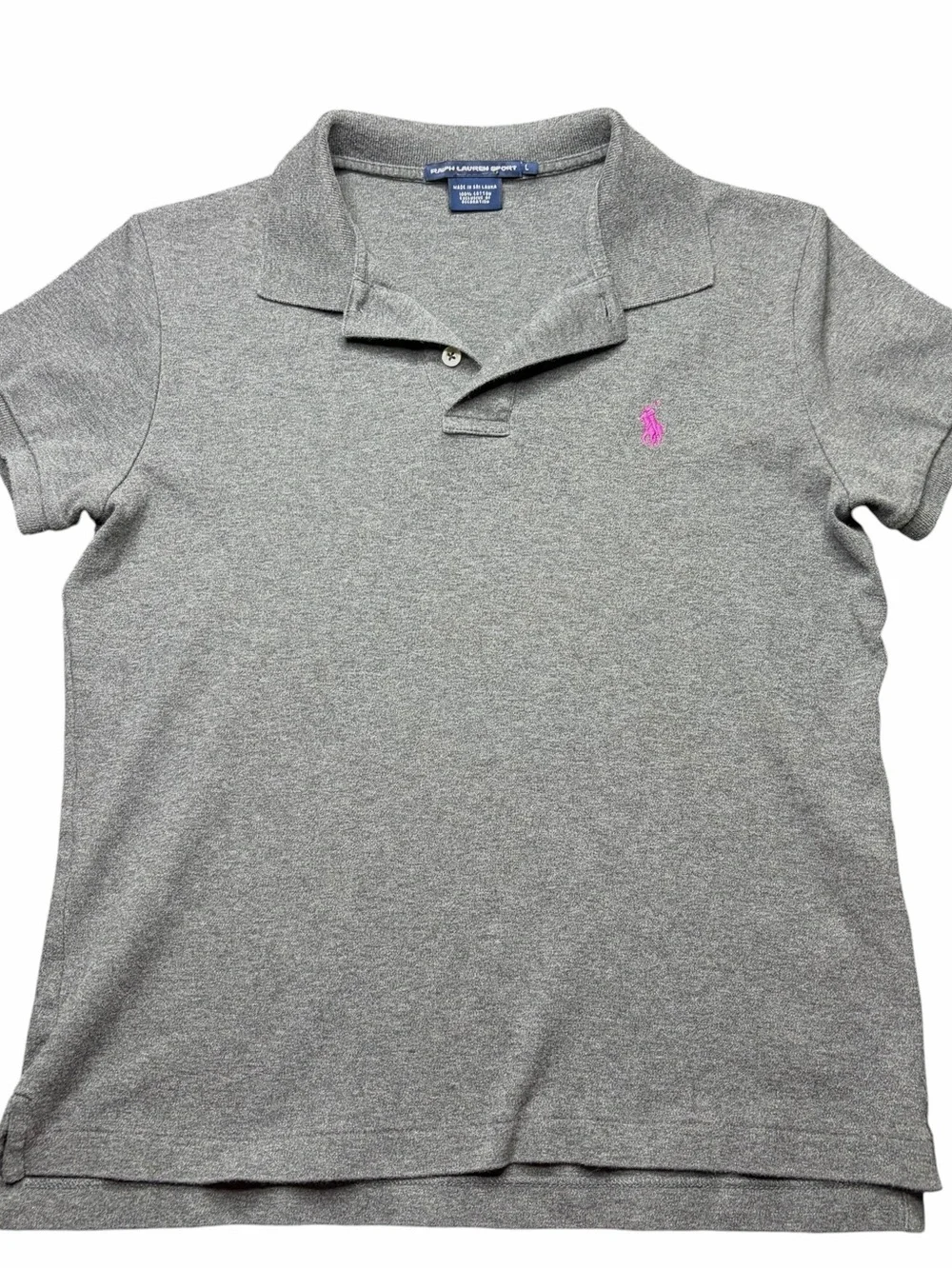 Ralph Lauren Sport Girls Golf Polo Shirt Gray Size L Pink Pony